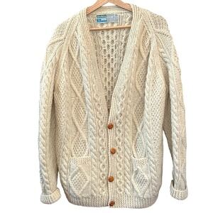 John Molloy Irish Aran Fisherman Cardigan Pure Wool Cable Knit Sweater Ireland